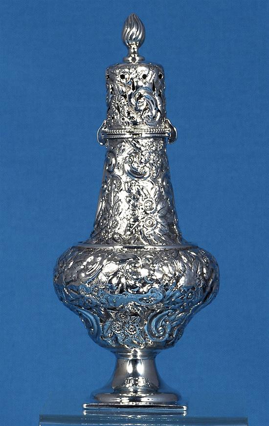 A Victorian silver sugar caster, by Nathan & Hayes, Height 200mm Weight: 4.6oz/145grms